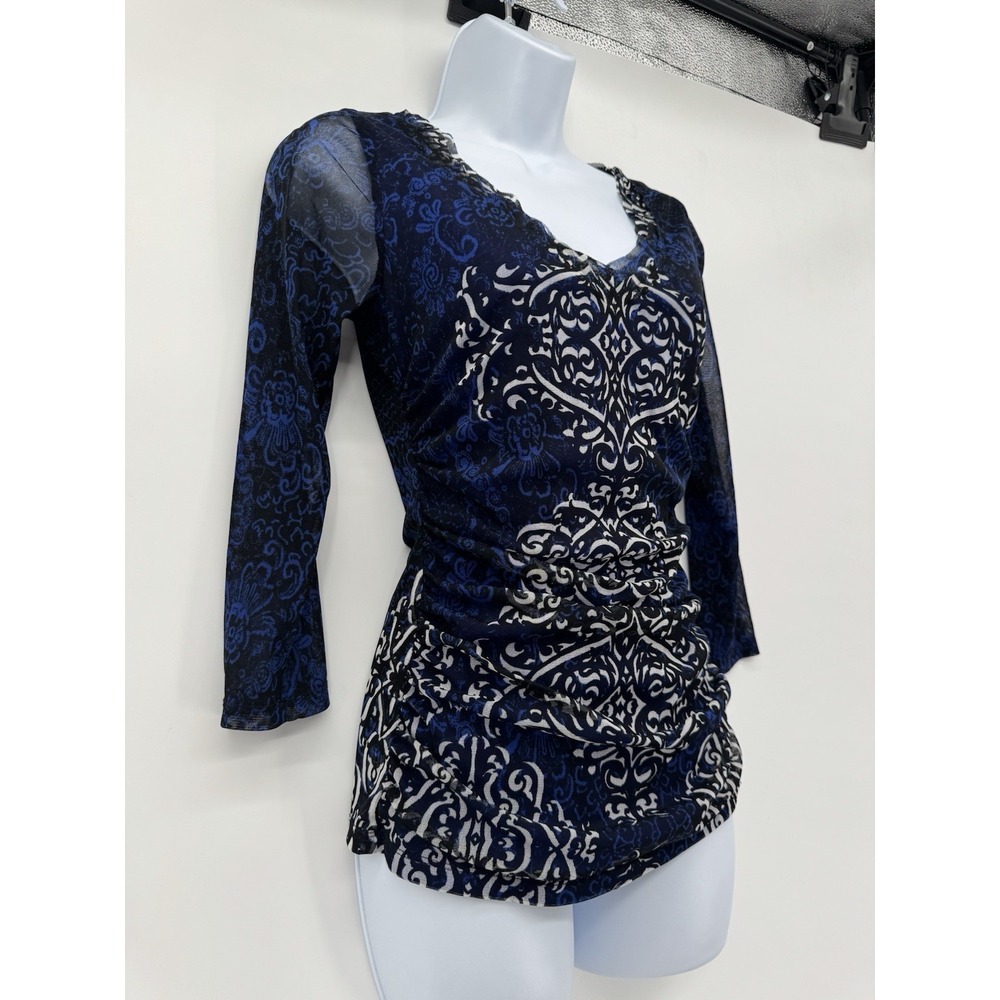 INC Blue Rouched Tight Fitted Top Y2K Fairy grunge Sheer‎ cyber punk whimsigoth - Picture 2 of 12